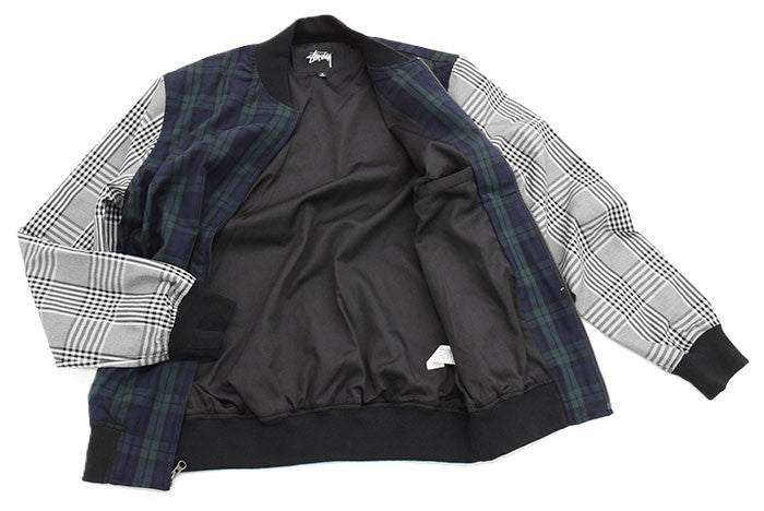 Stussy Mixed Plaid Bomber Jacket Navy