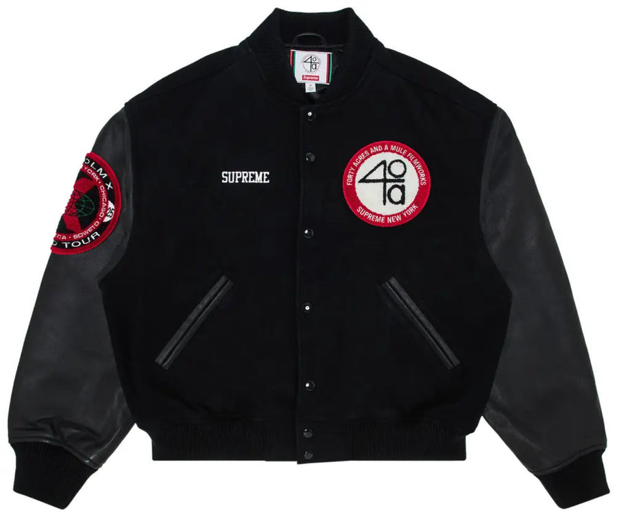 Supreme 40 Acres Malcom X Varsity Jacket Black