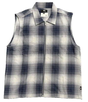 Stussy Shadow Plaid Zip Vest Blue (WORN)