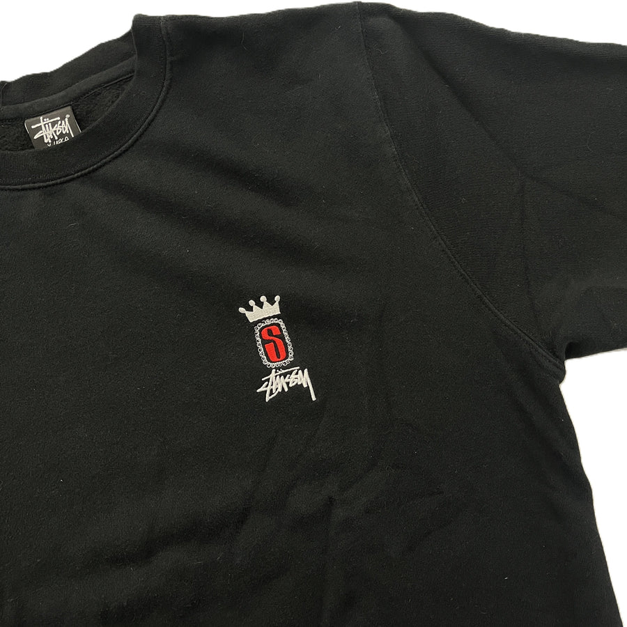 Stussy Vintage S Crown Embroidered Crewneck Sweater Black (WORN)