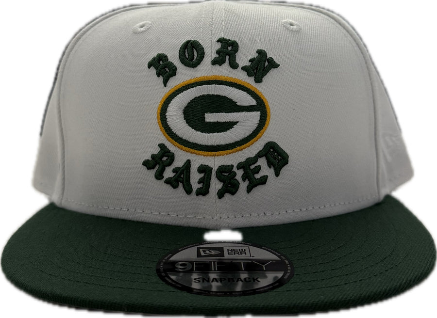 Born X Raised X Packers New Era Snapback Rocker Hat White