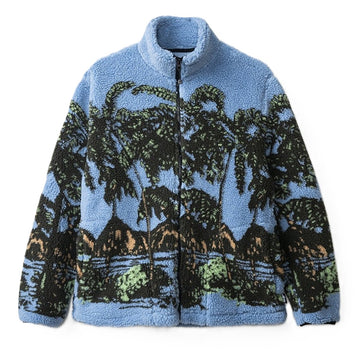 Stussy Sherpa Hawaiian Jacquard Zip Sweatshirt Blue (WORN)