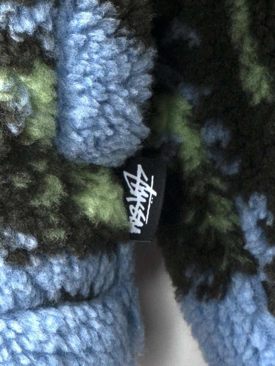 Stussy Sherpa Hawaiian Jacquard Zip Sweatshirt Blue (WORN)