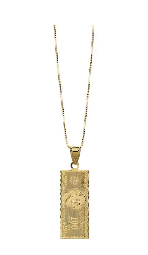 Supreme 100 Dollar Bill Gold Pendant Gold