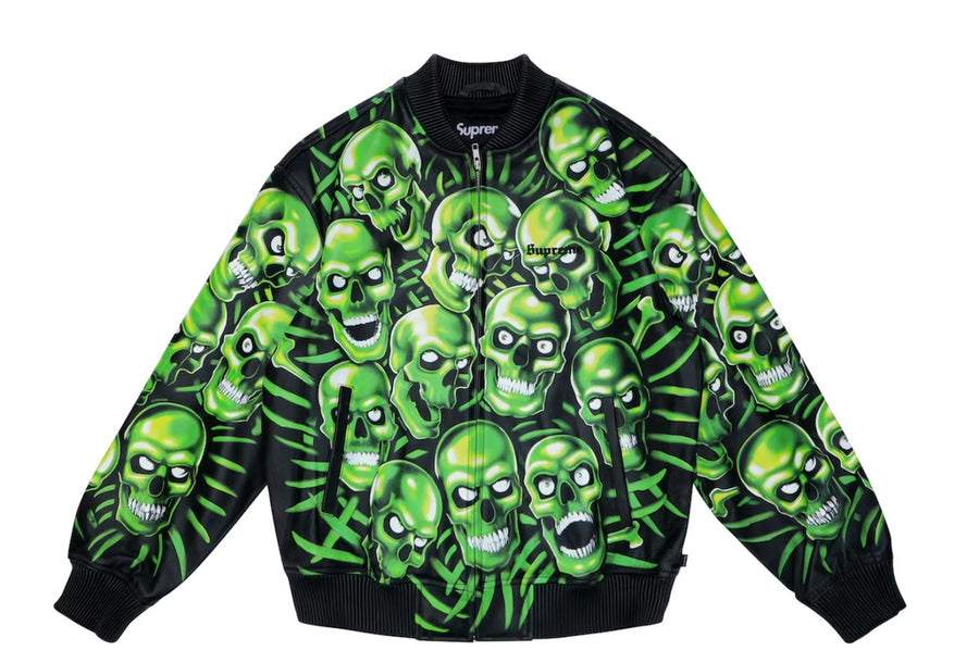 Supreme Skull Pile Leather Bomber Jacket Green