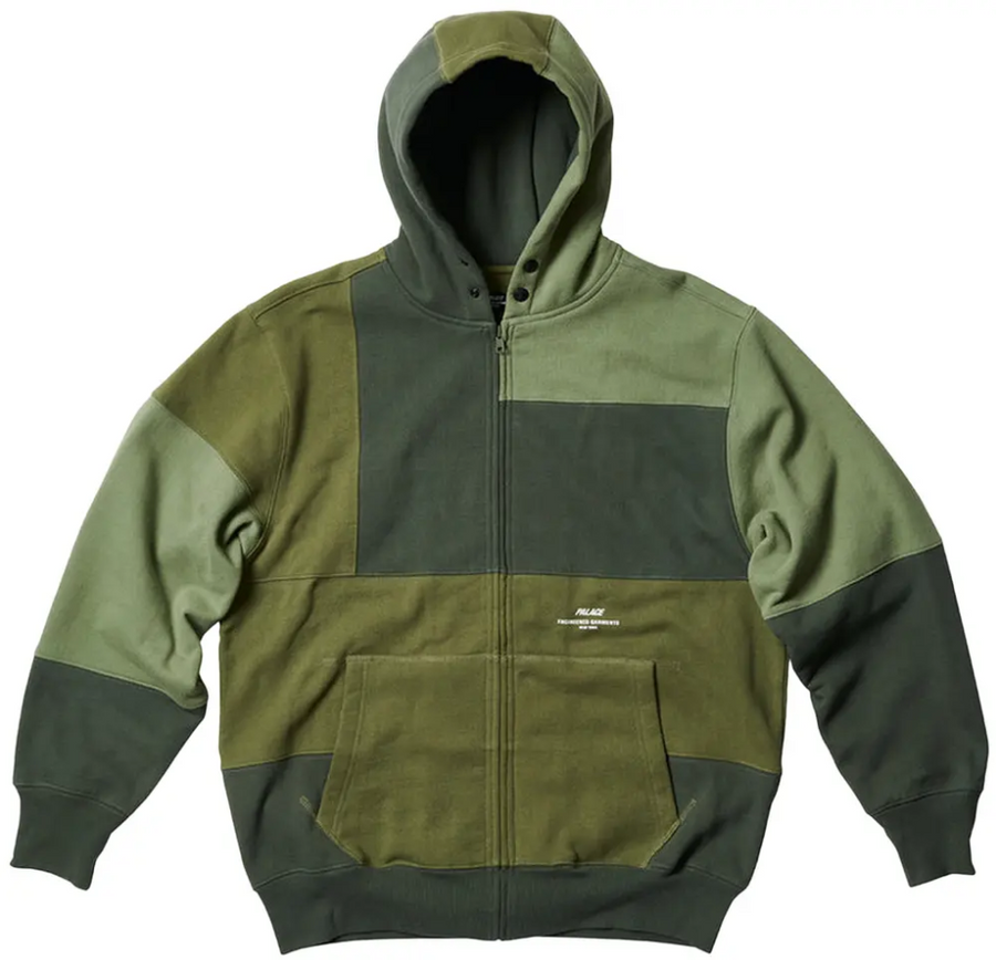 Palace x Engineered Garments Heavy Patchwork Zip Hoodie Olive (WORN)