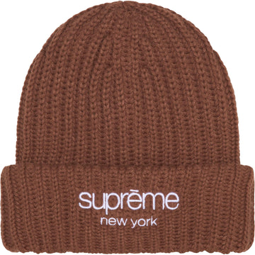 Supreme Chunky Rib Logo Beanie Brown
