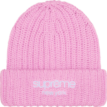 Supreme Chunky Rib Logo Beanie Pink