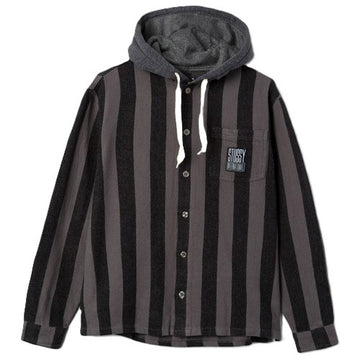 Stussy Stripe Hooded Flannel Black (WORN)