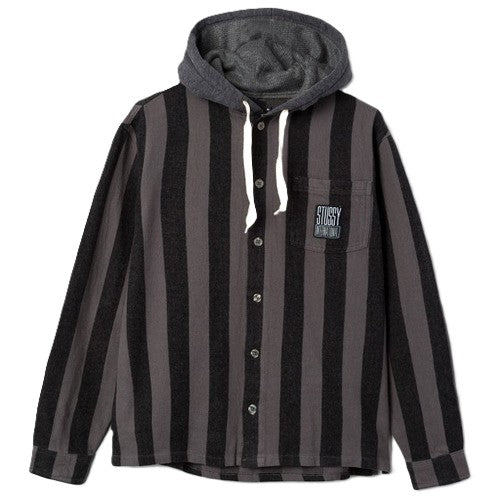 Stussy Stripe Hooded Flannel Black (WORN)