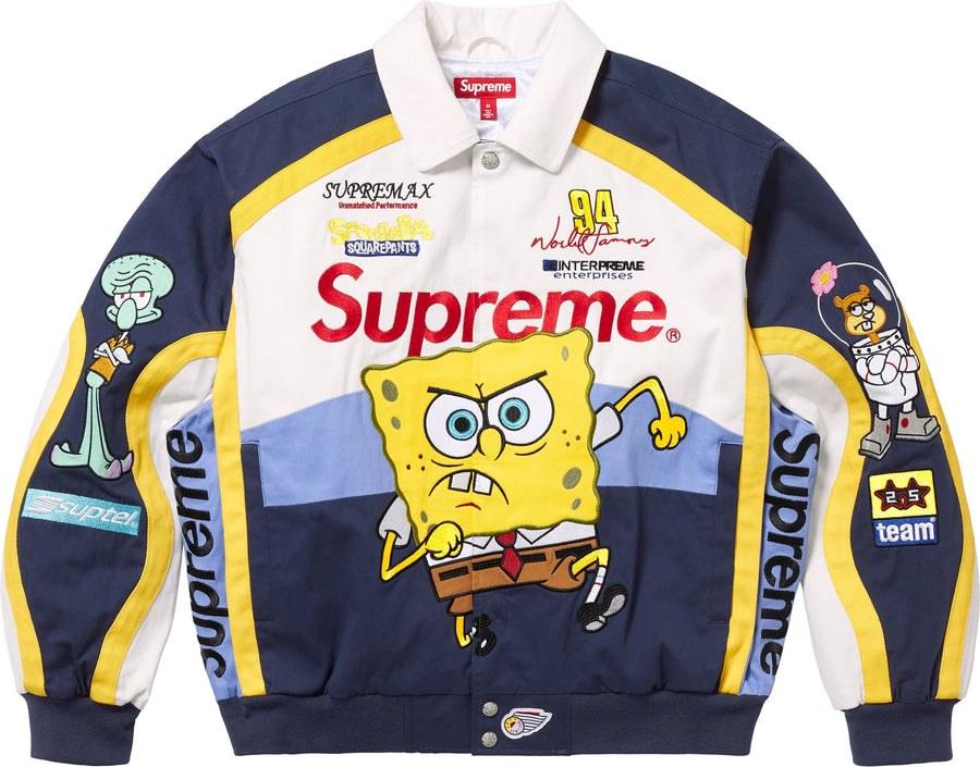 Supreme SpongeBob SquarePants Jeff Hamilton Racing Jacket White