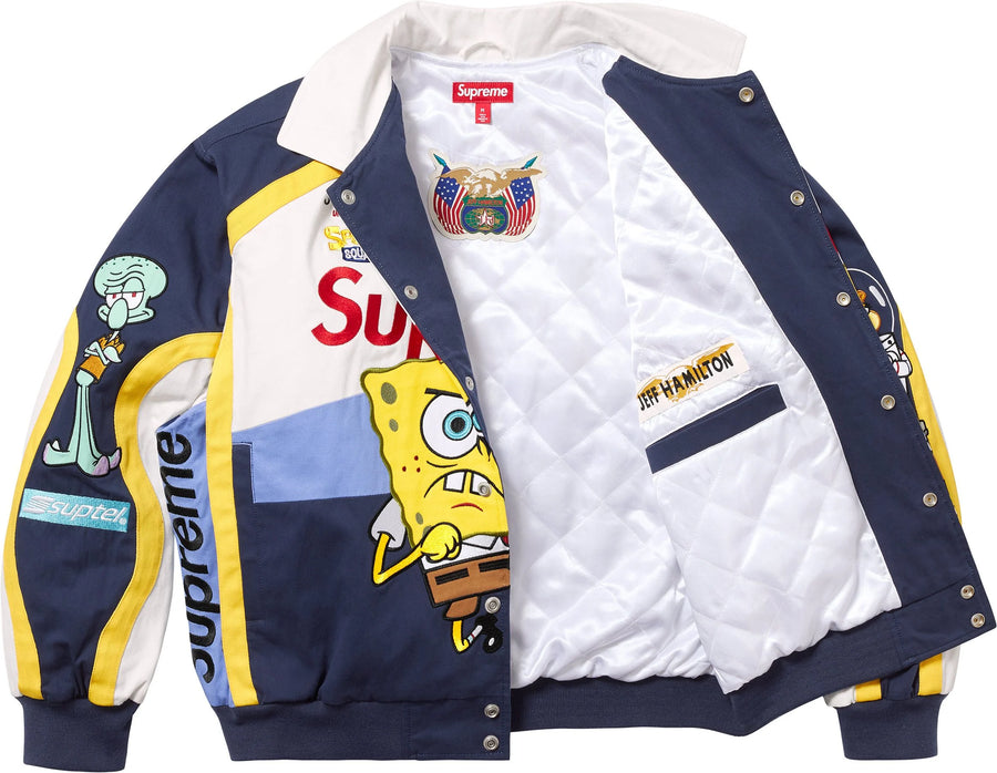 Supreme SpongeBob SquarePants Jeff Hamilton Racing Jacket White