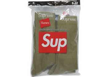 Supreme Hanes Crew Socks (4 Pack) Olive