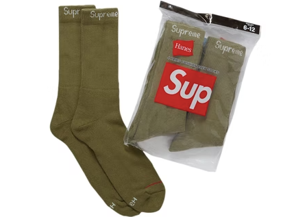 Supreme Hanes Crew Socks (4 Pack) Olive