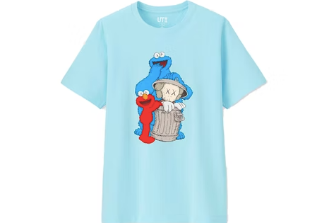 KAWS x Uniqlo x Sesame Street Companion Trash Can Tee Light Blue