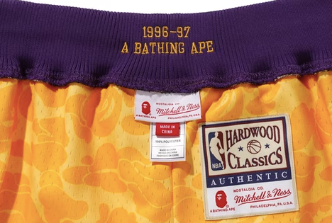 BAPE x Mitchell & Ness Lakers ABC Basketball Authentic Shorts Yellow (WORN)
